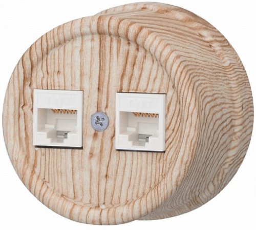 Розетка-ретро компьютерная пластик Bironi Лизетта 2-м. RJ45+RJ45 5е карельская сосна картинка